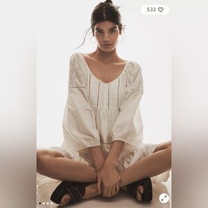 NWT $178 By Anthropologie Balloon-Sleeve Lace Scallop-Hem Romper S